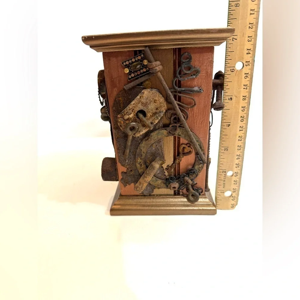 Steampunk Knickknack Pencil Holder Trinket Holder Eclectic Design Wood and Metal